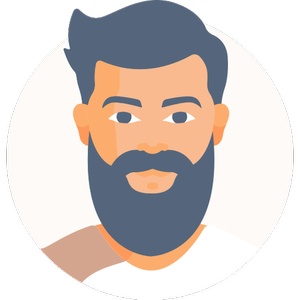 A digital avatar of a man featuring a prominent beard and mustache