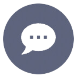 Speech bubble icon displayed prominently against a solid black background, symbolizing communication and dialogue.