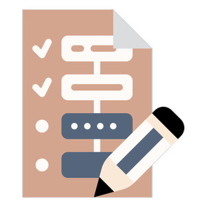 A simple checklist icon featuring a clipboard with checkmarks